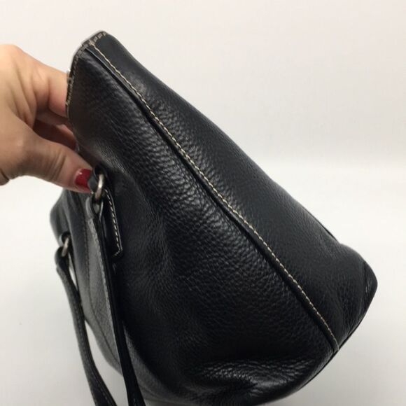 Vintage Fossil Black Leather Compact Satchel Bag with contrast cream stitching - Picture 7 of 16